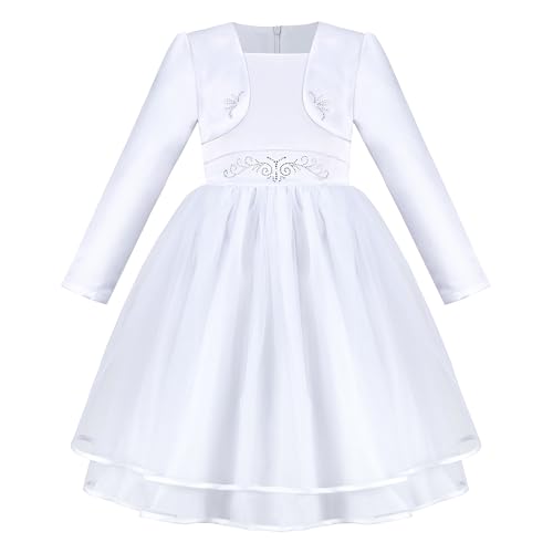 Sunny Fashion Flower Girls Dress White Layered Tulle Party Pageant Wedding