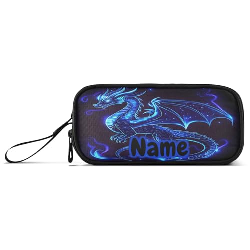 Image of Custom Dragon Blue Black Pencil Case Box Boys Girls Personalized Name Large Pencil Pouch Stationery Pen Bag Organizer for Kids Adults School Office