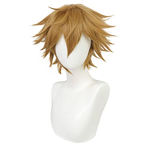 Anogol Wig Cap+ Brown Cosplay Wig Short Layered Wavy Wigs Boy For Costume Party Wig For Halloween #TOP2