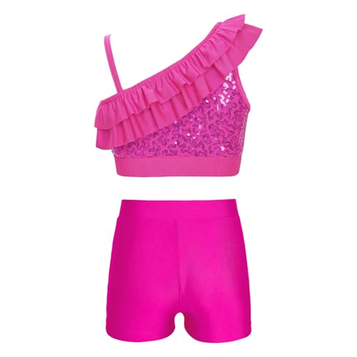 Kids Girls Shiny Dance Sports Outfits Crop Top and Active Shorts Tracksuit for Gymnastic Leotard Dancewear Swimwear2
