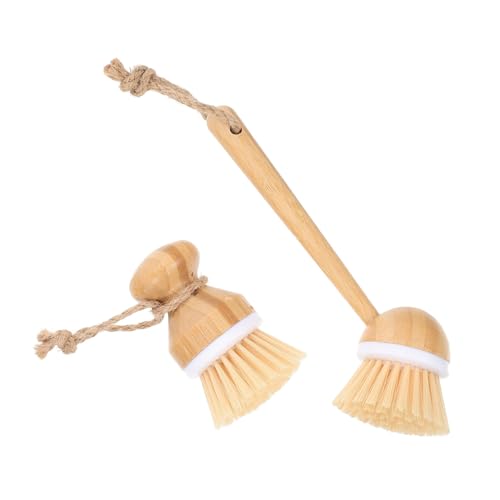 OFFSCH 2pcs Bamboo Pot Brush Wok Multi-function Dish Brush Portable Wok Supply Non-slip Handle Easy to Cle