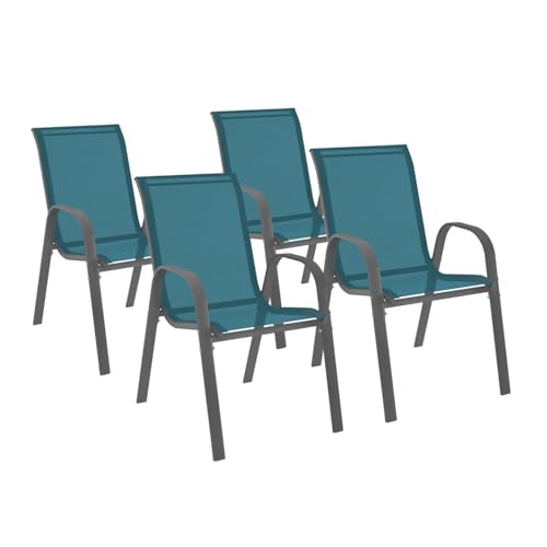 IDMarket - Lot de 4 chaises de Jardin LYMA métal et textilène empilables Bleu Canard