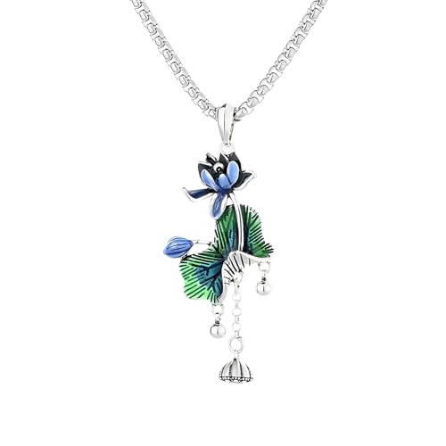 Image of 925 Sterling Silver Lotus Necklace For Women - 14K Gold Filled Lotus Flower Original Pendant Necklaces Lotus Leaf Necklace, Lotus Flower Pendant Necklace, Lotus Flower Necklace