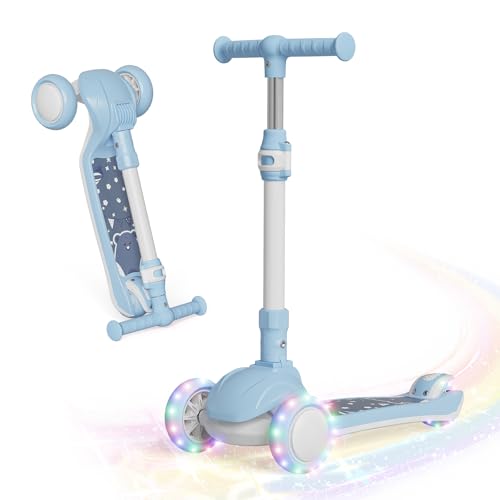 Patinete para niños con ruedas iluminadas por LED y 3 alturas ajustables, inclinación para dirigir y ampliar cubierta antideslizante, patinete de 3 ruedas para niños y niñas de hasta 110 libras