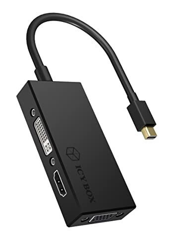 ICY Box IB-AC1032 3-in-1 Adapter Mini DisplayPort (Stecker) auf HDMI (4K Ultra HD), DVI-D oder VGA (Full HD) schwarz