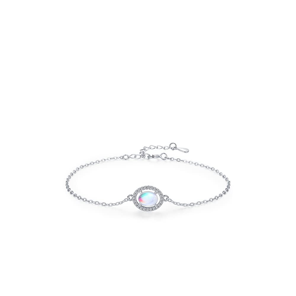 YNIYUJKL Jewelry For Women,S925 Silver Oval Moonstone Bracelet Surrounded By Sparkling Moissanite Diamond Elements