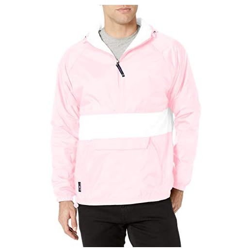 Charles River Apparel unisex adult & Water-resistant Pullover Rain (Reg/Ext Sizes) Windbreaker Jacket, Pink/White, Medium US