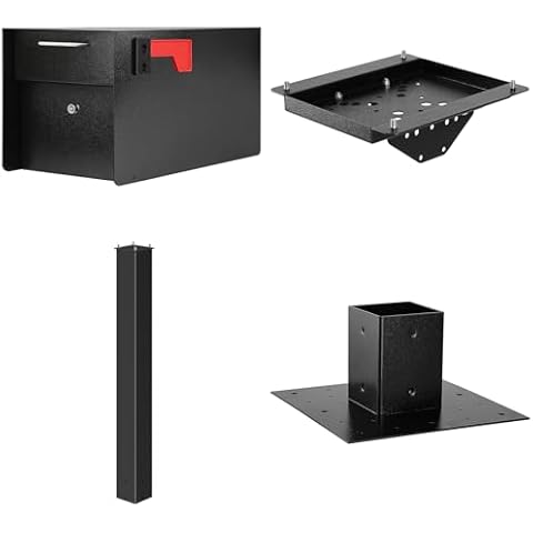 Ganiude Metal Post Mount Mailbox + Metal Post + Post Base Plate+ Mounting Board Cover