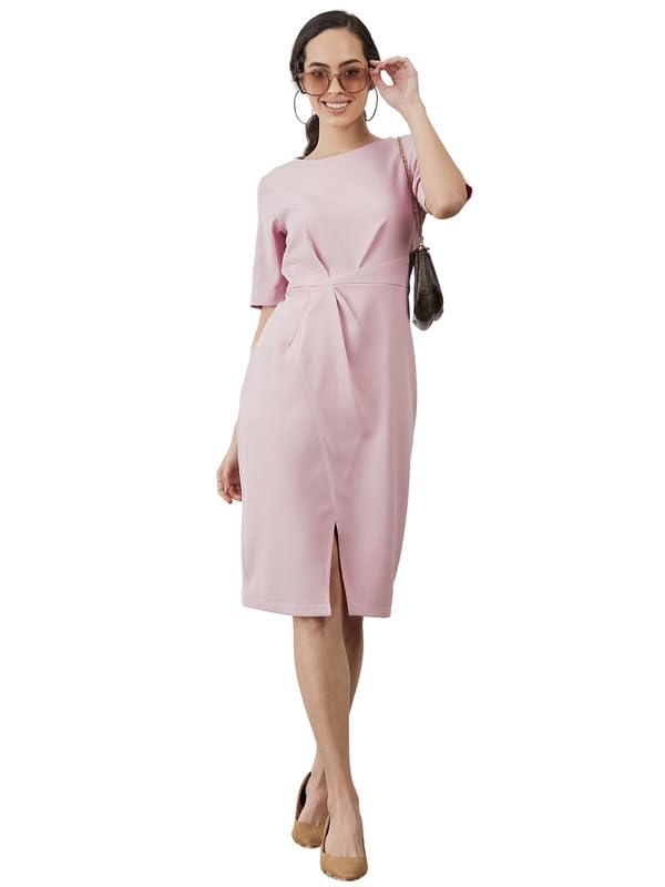 Salt attire Afterglow Peach Draped Sheath Dress