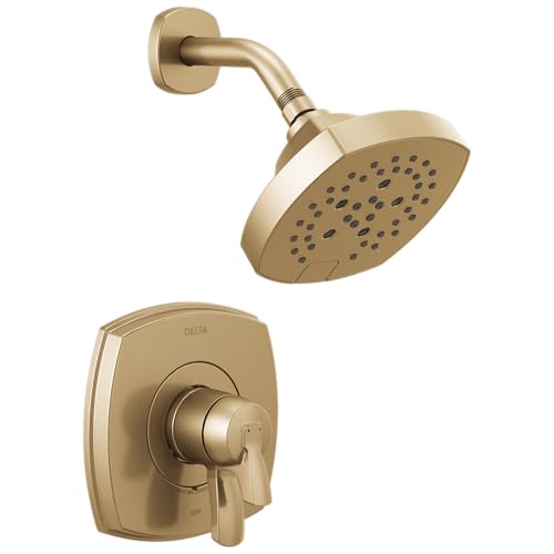 Delta Faucet Stryke 17 Series Dual-Function Gold H2Okinetic Shower Faucet Set Shower Handle Delta Shower Trim Kit Lumicoat Champagne Bronze T17276-CZ-PR (Valve Not Included)