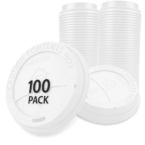 Pack of 100 White Disposable Coffee Cup Lids - Leak-Proof Heat-Resistant & Strong 10oz 12oz 16oz 20oz Sizes for Everyday Convenience