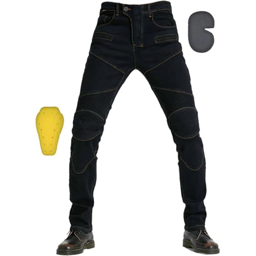 TIUTIU Vaqueros De Moto Para Caballero, Con 4 Almohadillas Protectoras Desmontables, Pantalón De Mezclilla De Moto, Pantalones De Carreras Profesionales Transpirables De Verano (Black,XL)
