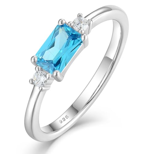 Dainty Baguette Wedding Band Sterling Silver Emerald-Cut Birthstone Jewelry Size 5-10 Stackable Rings for Women