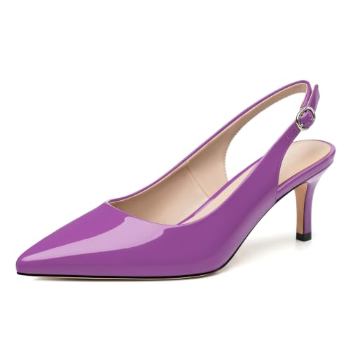 Image of NUMALEO Slingback Heels for Women Pointed Close Toe Kitten Heels Patent Pumps Dress Party Comfy Heeled Sandals Stiletto 2.5 Inch Dress Shoes