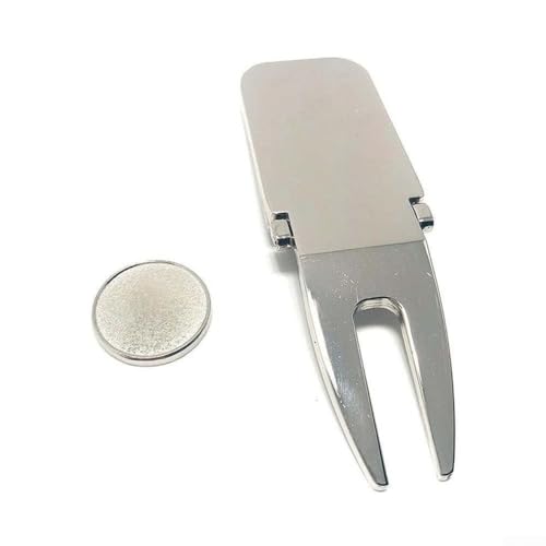 ZYNCUE Golf Divot Repair Tool, Magnetic Pitch Fork For Golf, Zinc Alloy Foldable Ball Marker Golf Pitch Fork For Golfer Training Repair Accessory Kit, Silver