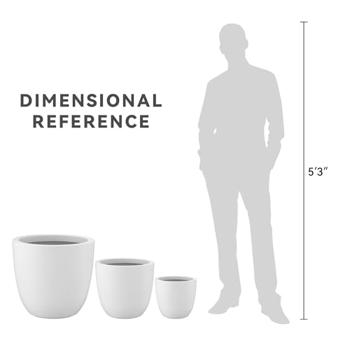 Image of Kante Set of 3 White Concrete Bowl Planters 18 inch 14 inch 10 inch Dia