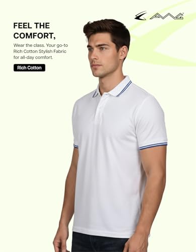 Image of AWG ALL WEATHER GEAR Rich Cotton Polo T-Shirt | Half Sleeve Classic Fit | Soft Breathable Solid Tee | Casual & Office Wear | Comfortable Everyday Cotton Polo | Mens Tshirts
