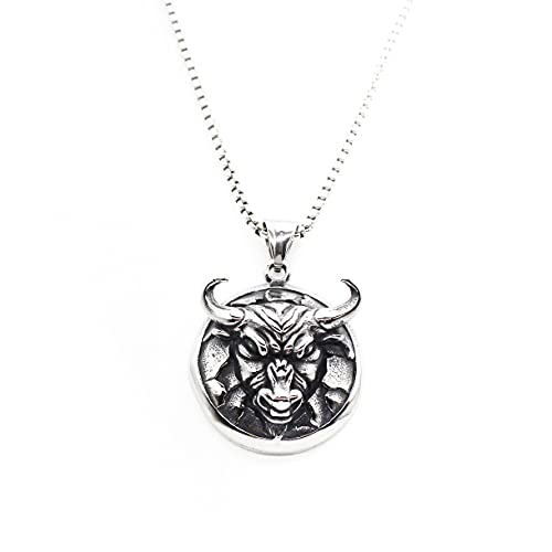 MayiaHey Gothic Bull Head Necklace for Men, Hip Hop Bull Head Circle Necklace Stainless Steel Viking Bull Necklace for Boy
