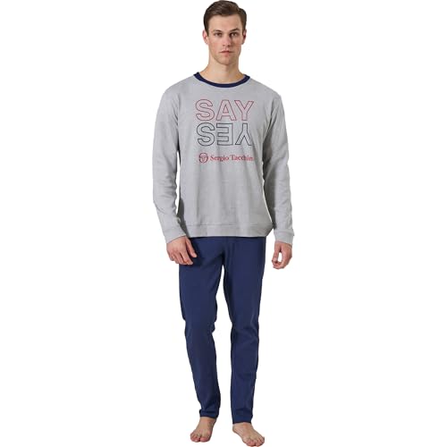 Sergio Tacchini Men's Winter Pyjamas, Warm Cotton Pyjamas Limited Edition, 50b15 grey melange, L