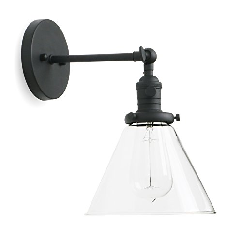 Permo Single Sconce with Funnel Flared Glass Clear Glass Shade 1-Light Wall Sconce Wall Lamp (Matt Black）