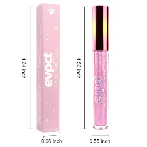 Image of evpct 2Pcs Rose & Hot Pink Glitter Metallic Shimmer Diamond Lipstick Lip Gloss Set for Women Long Lasting Waterproof, Light Bright Rose Pink Sparkle Glitter Matte Liquid Lipstick Lip Gloss Makeup Kit