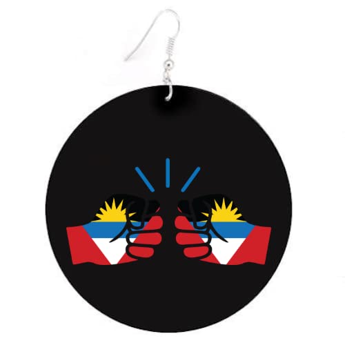 We Run Tings, Antigua and Barbuda, Caribbean Themed Accessory, Flat Round Wood Disc Earrings, 6.5cm, Lightweight, Patriotic Jewellery Gift, Exclusively Designed In The UK,