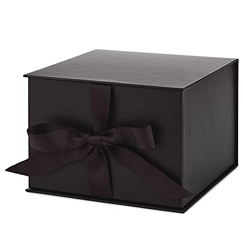 Hallmark 7" Large Black Gift Box with Lid and Shredded Paper Fill