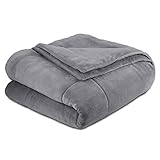 Vellux Queen Plush Lux Warm Blankets - All Season Blankets - Lightweight Quilted Blanket Full Queen Size - Ultra Soft Luxury Hotel Blanket - Box Stitched Blanket (Queen, Grey)