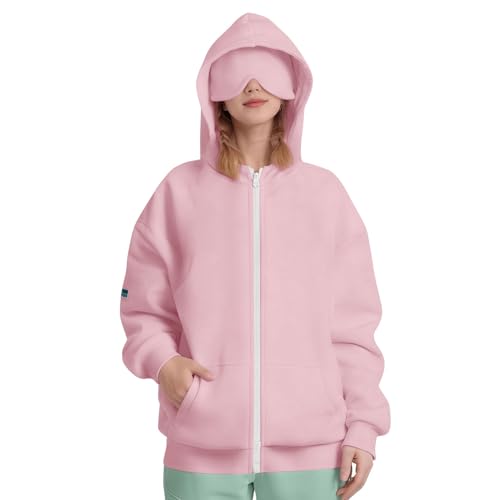 Girls Hoodie with Built in Eye Mask Teen Youth Kids Novelty Full Zip Hoodies Airplane Mode Travel School Sweatshirt2