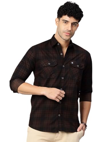 Image of Majestic Man Men's Pure Cotton Cargo Checkered Shirt with Dual Flap Pockets - Slim Fit | Full Sleeve | Casual Wear | Trendy & Comfortable