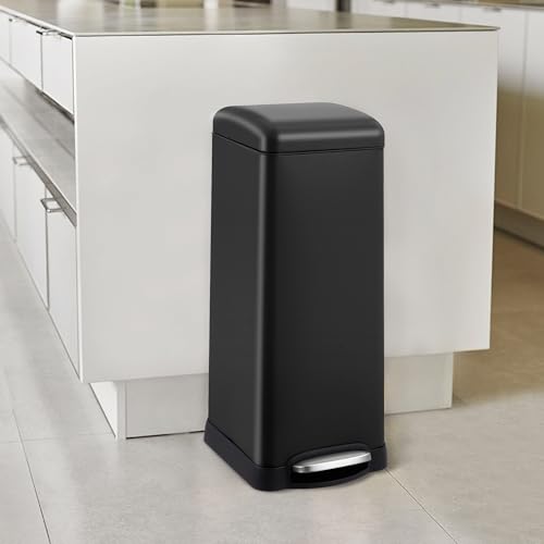 8 Gal / 30 l Stainless Steel Kitchen Trash Can with Soft Close Lid, Step Rustproof Garbage Can,Fingerprint Resistant, Rubbish Bin with Removable Plastic Inner Bucket or Home, Kitchen,Bedroom,Black