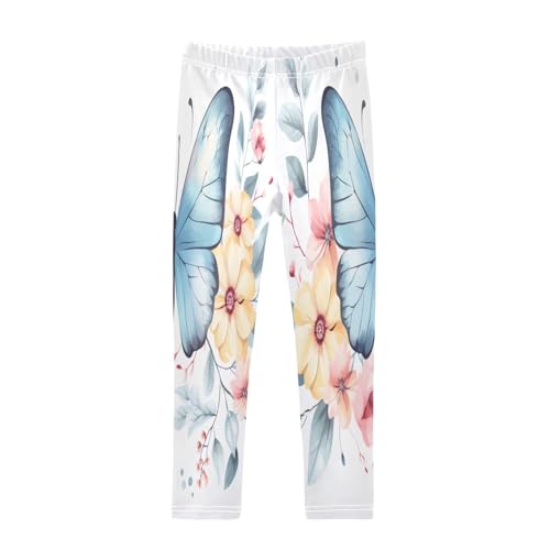 Toddler Girls Leggings Printed Yoga Pants Leggings Yellow Flower Blue Butterfly for Kids