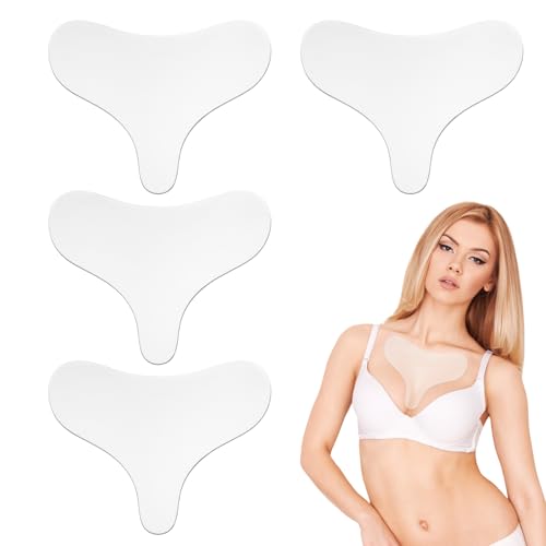 4 Piezas Almohadilla Antiarruga de Pecho Silicona, Reutilizable Parches de Arrugas con Escote en Forma de T, Almohadillas de Pecho Prevenir Envejecimiento de Piel Suaviza Su Piel para Mujeres Niñas