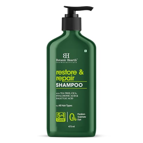 Image of Botanic Hearth Restore & Repair Shampoo with Tea Tree Oil & Salicylic Acid | Clarifying & Anti-Dandruff Shampoo | Deep Cleanses & Soothes Scalp| Sulfate & Paraben Free, 473ml