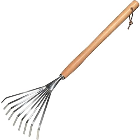 GREBSTK Hand Rakes Stainless Steel Beech Handle Soil Tille Garden Shrub Rake Leaf Rakes, 24.5 inch Cover