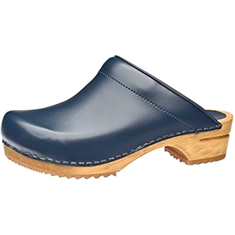 Sanita Lars Mule Clog | Original Handmade Wooden Leather Clog for Men, Size: 9 UK, Blue Cover