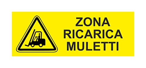  Social Crazy - Segnale Modern Giallo 20x31 cm, Montaggio a Parete, Materiale Forex e Alluminio, Zona Ricarica Muletti
