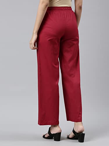 Image of GO COLORS Women Blue Stripe Cotton Wide Pants