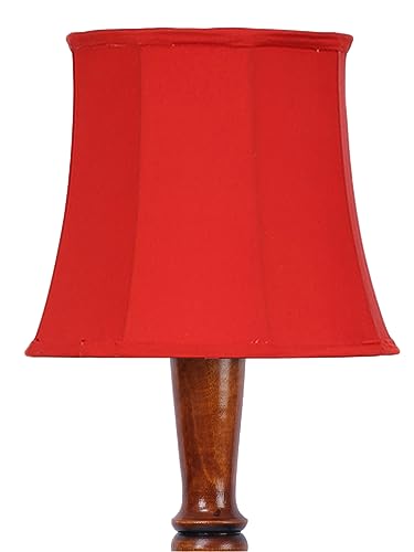 Image of Cylindrical Drum Floor Lamp with Wooden Base - Height 57 Inches, Red | Modern Standing Lamp for Home, Living Room, Bedroom & Office | Elegant Lighting Decor | Cotton