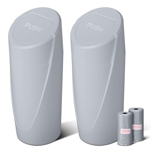 Image of Car Trash Can Bin with Lid - 2 Packs Car Garbage Can Cup Holder - Grey Mini Leakproof Vehicle Garbage Bin with 40pcs Trash Bags-Automotive Organizers and Storage for Front Back Seat Accessories