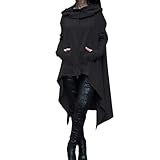 Heevina Hoodies For Women High Low Asymmetric Drawstring Pocket Hoodie Y2k Plus Size Long Hooded Sweatshirt Fall Tops (Black, Large)