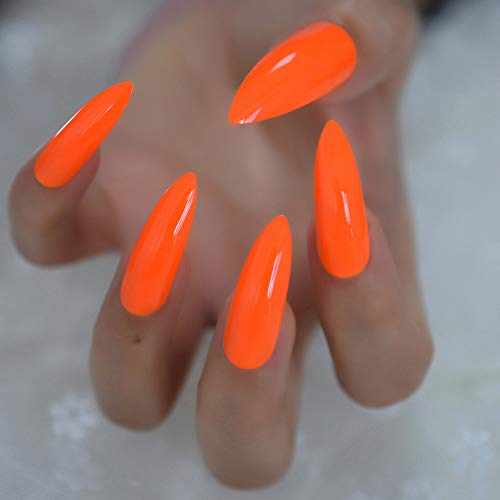 CoolNail Pure Deep Orange Extra Long Sharp Stiletto False Nails Tips 24pcs Press On Stilettos Nails For Fingers Wear 1pc Glue Sticker