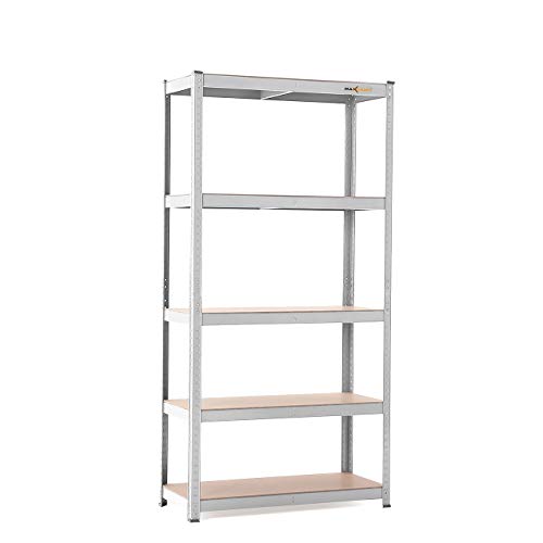 MAXCRAFT Estantería de Almacenamiento 180x90x40 cm hasta 875 kg 5 Baldas Metálica Galvanizada - Plata