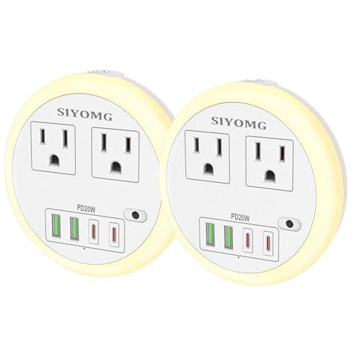 Image of LED Night Lights Plug into Wall, Plug in Night Light with 4 USB Ports and 2 Outlets, Smart Dusk to Dawn Sensor 6-Color Adjustable, Night Light for Bathroom Bedroom Hallway