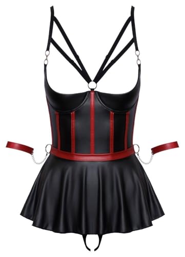 Cottelli BONDAGE Ensemble Combinaisons sexy femme Noir Rouge 85C/XL