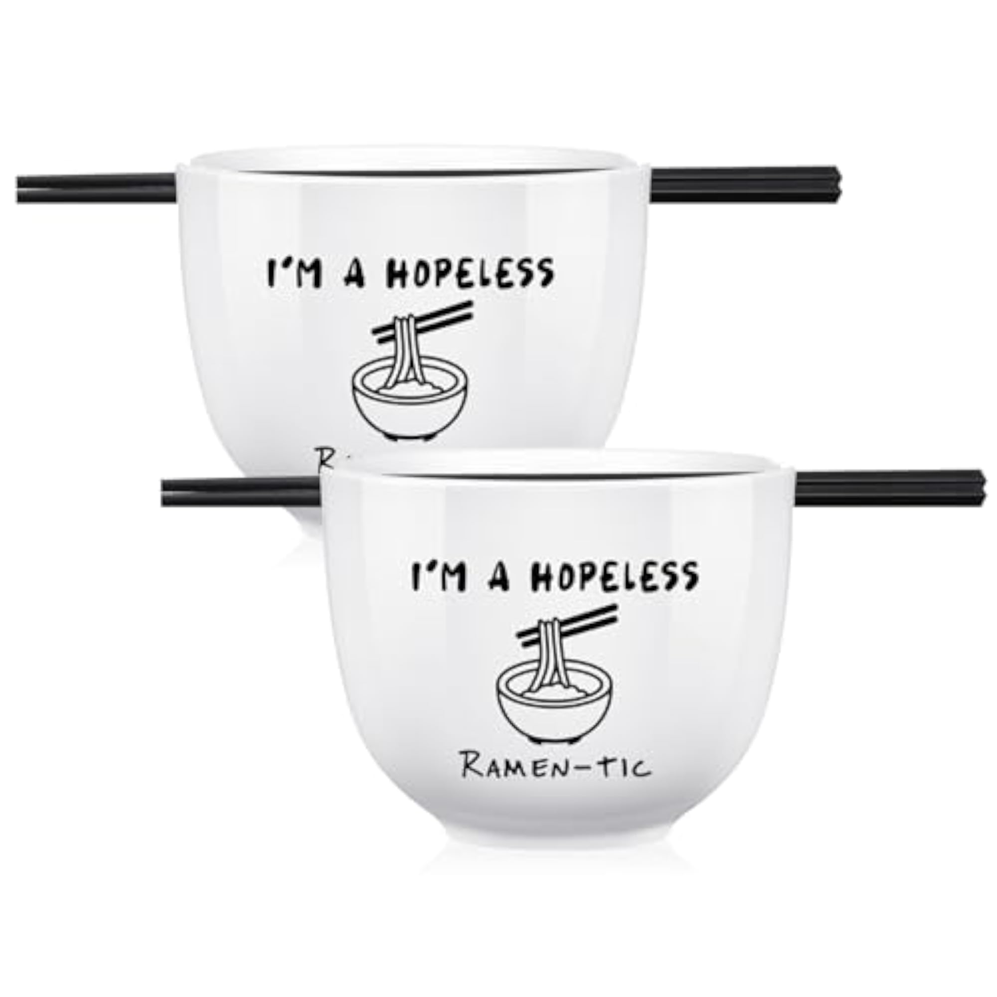 2 Pack Ceramic Ramen Bowls with Chopsticks, Stylish Design