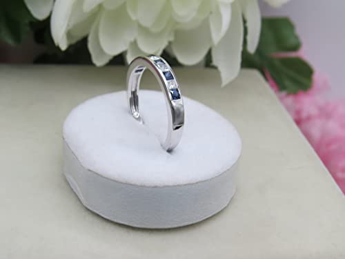 Dazzlingrock Collection Alternate Princess Blue Sapphire & White Diamond Channel Set Wedding Band for Women in 10K Solid Gold3