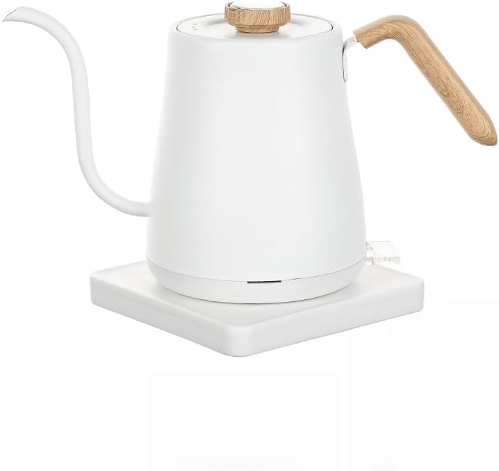 Small Hot Wlectric Kettle, Gooseneck Electric Kettle With Thermometer, Automatic Shut Off, No Plastic, 304 Stainless Steel Inner, for Pour Over Coffee, Brew Tea, Fast Boiling Water,1000w, 0.8L(White)