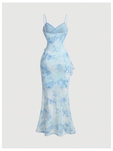 Image of Verdusa Women's Y2k Floral Ruffle Split Thigh Long Cami Dress Bodycon Sleeveless Dress