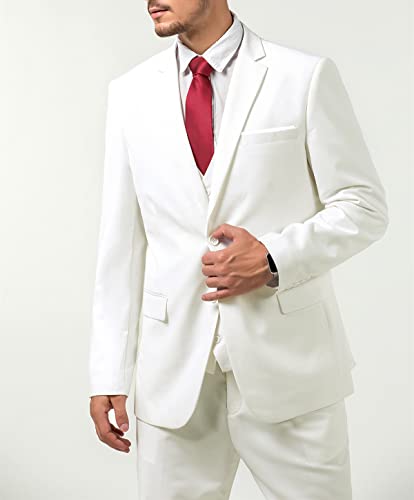 Image of Furuyal Men's Suits 3 Piece Slim Fit Suit Set,Two Button Wedding Business Tuxedo Solid Blazer Jacket Vest Pants with Tie